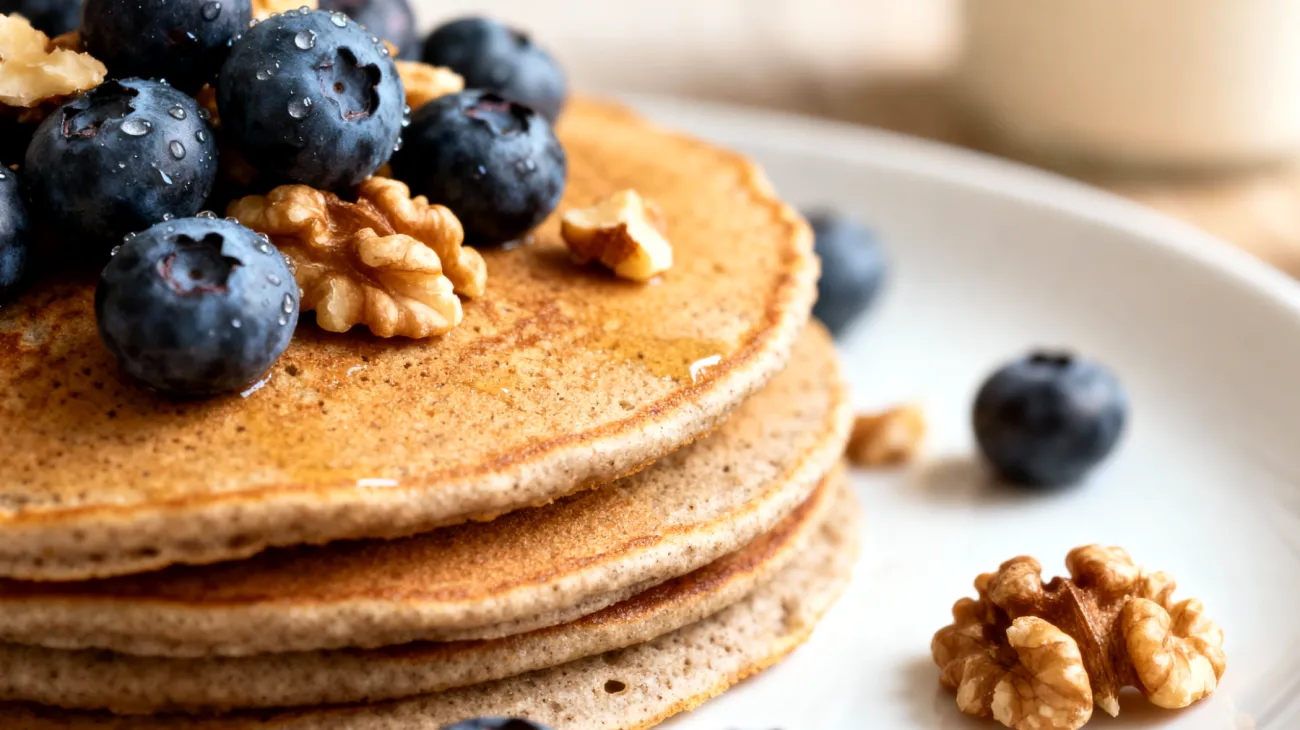 Buchweizen-Pfannkuchen mit Walnüssen und Blaubeeren"