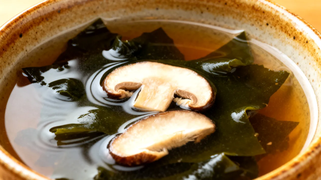 Miso-Suppe mit Wakame-Algen und Shiitake-Pilzen"
