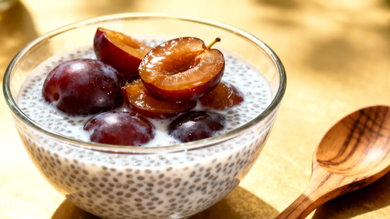 Chia-Pudding mit Kefir und fermentierten Pflaumen"
